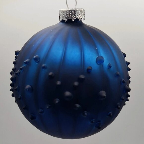 ndigo Blue Ball Finial Onion Textured Glass Ornament 4" Set 3 Christmas - Picture 7 of 8